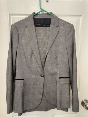 Zara Gray Glen Plaid Single-Button Blazer with Notch Lapel size L Mex 30